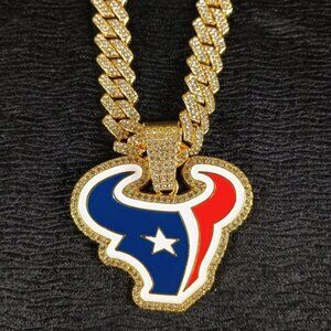 NFL Houston Texans 20 Inch Necklace Pendant Cuban Chain Link Football Jewelry